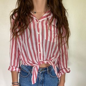 J.Crew Small Stripes tie front button down blouse